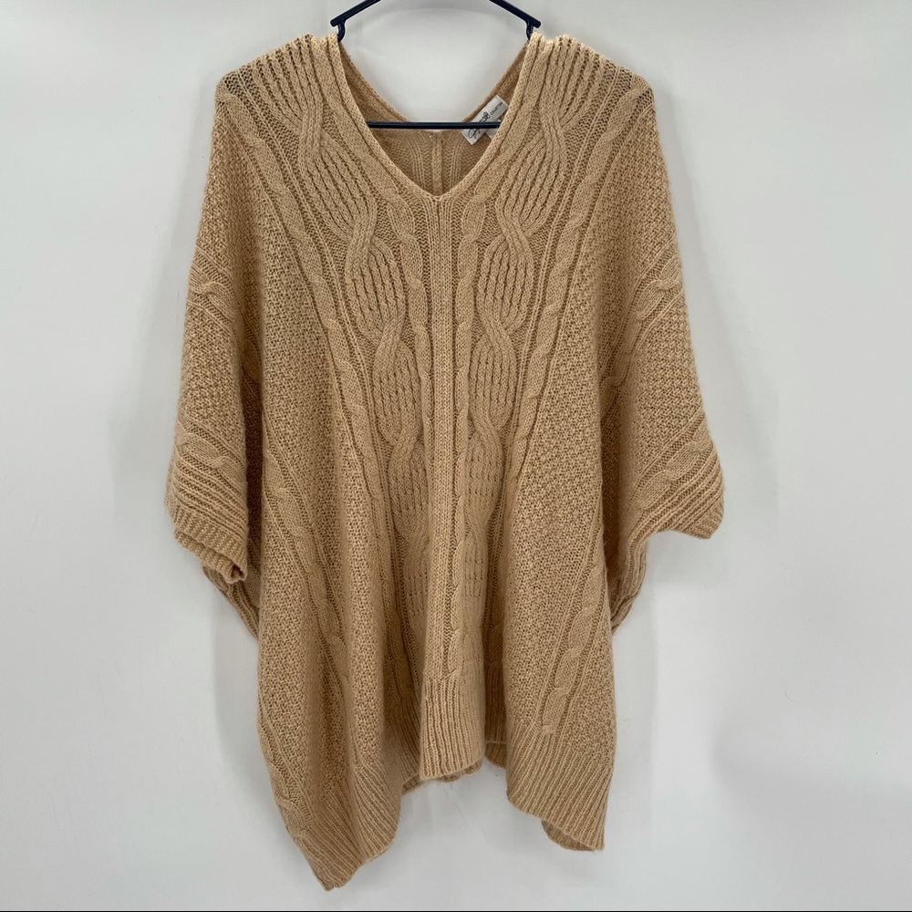 Tan & Gold Cable Knit Poncho
